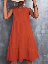 Tiered Round Neck Sleeveless Mini Tank Dress OutfitFlow